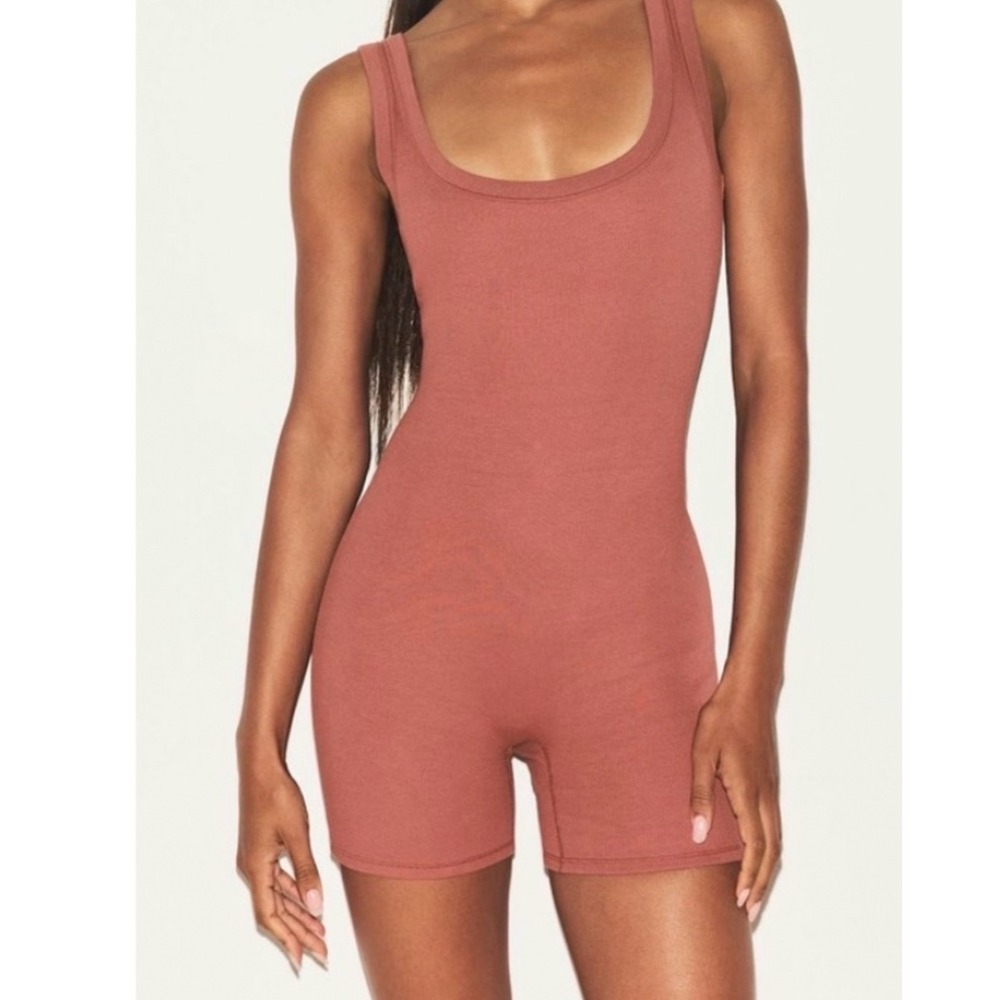 Skims Ribbed Onesie Bodysuit Cotton Mauve Small